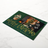 Gold & Green Rustic Merry One-foto Folie Uitnodiging (Gedraaid)