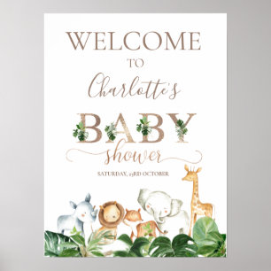Gold Green Safari Animals Baby shower Welkom Poster