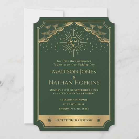 Gold Green Sun Moon Tarot Kaart Uitnodiging voor h (Voorkant)