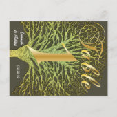 Gold Green Swirly Tree Table Number 1 Briefkaart (Achterkant)