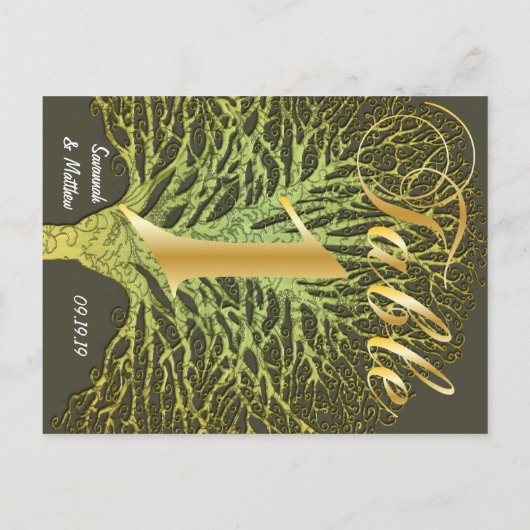 Gold Green Swirly Tree Table Number 1 Briefkaart (Achterkant)
