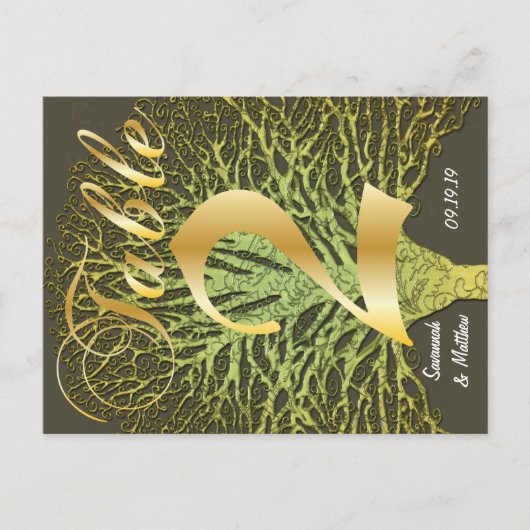 Gold Green Swirly Tree Table Number 2 Briefkaart (Voorkant)