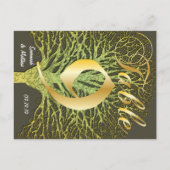 Gold Green Swirly Tree Table Number 9 Briefkaart (Achterkant)