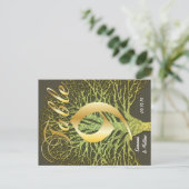 Gold Green Swirly Tree Table Number 9 Briefkaart (Staand voorkant)