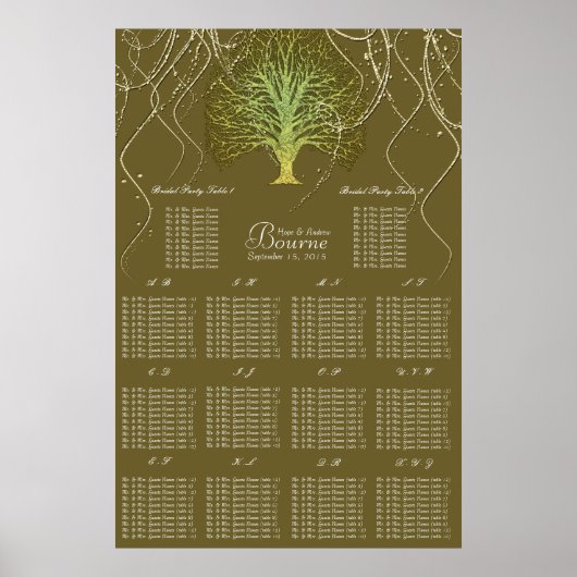 Gold Green Swirly Tree Weddenschap Poster (Voorkant)