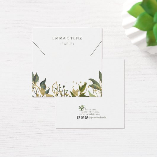 Gold Green Tropical Feuilles Social Media Collier (Bureau)