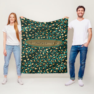 Gold Green Tropical Leopard Fleece Deken