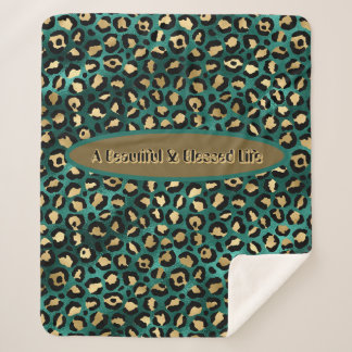 Gold Green Tropical Leopard Sherpa Deken