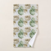 Gold Green White Feuilles tropicaux (Serviette à main)