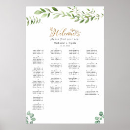 Gold Greenery Alfabetische Zitting Grafiek Poster
