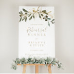 Gold Greenery Automne Répétition Dîner Affiche de<br><div class="desc">Ce panneau d'accueil pour le dîner d'automne de verdure dorée est parfait pour une répétition mariage moderne. Le design présente un charmant feuillage artistique vert et or.</div>