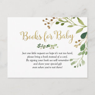 Gold Greenery Baby shower Books for Baby Uitnodiging Briefkaart