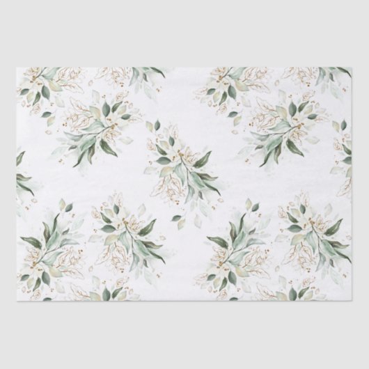 Gold Greenery Branches Elegant White Tissuepapier (Voorkant)