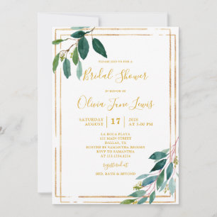 Gold Greenery Bridal Shower-uitnodigingen Save The Date