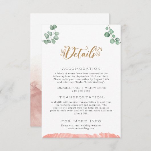 Gold Greenery Détails du Mariage Carte de boîtier (Devant / Derrière)