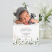 Gold Greenery Eucalyptus Baptism Carte de remerci (Debout devant)