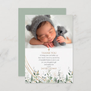 Gold Greenery Eucalyptus Baptism Carte de remerci