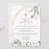 Gold Greenery Eucalyptus Boy Baptism Invitation (Devant)