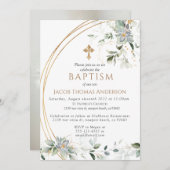 Gold Greenery Eucalyptus Boy Baptism Invitation (Devant / Derrière)