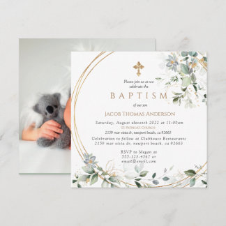 Gold Greenery Eucalyptus Boy Baptism Invitation
