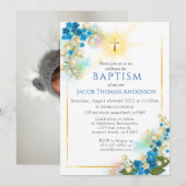 Gold Greenery Eucalyptus Boy Baptism Invitation (Devant / Derrière)