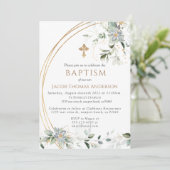 Gold Greenery Eucalyptus Boy Baptism Invitation (Debout devant)