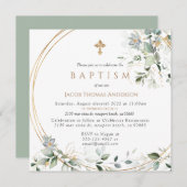  Gold Greenery Eucalyptus Boy Baptism Invitation (Devant / Derrière)