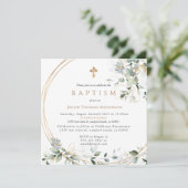 Gold Greenery Eucalyptus Boy Baptism Invitation (Debout devant)