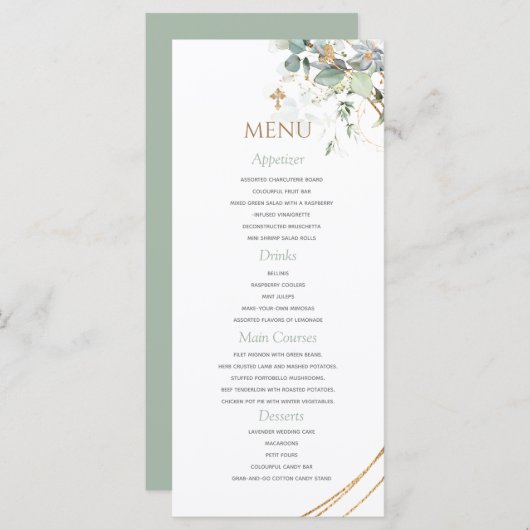 Gold Greenery Eucalyptus Boy Baptism Menu (Voorkant / Achterkant)