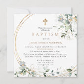 Gold Greenery Eucalyptus Boy Baptisme Invitation Kaart (Voorkant)