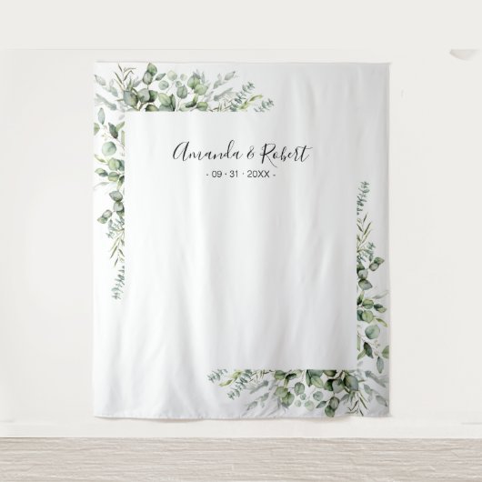 Gold Greenery Eucalyptus Weddenschap Tapestry Wandkleed (Voorkant)