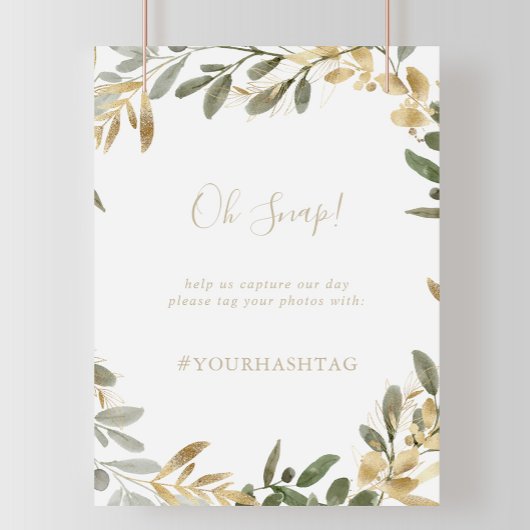 Gold Greenery Fall Wedding Oh Snap Sign Poster