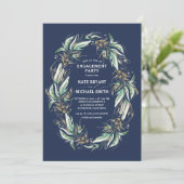 Gold Greenery Foliage Navy Blue Engagement Party Kaart (Staand voorkant)