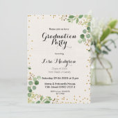 Gold Greenery Graduation Party Invite Kaart (Staand voorkant)