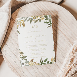 Gold Greenery Herfst Achternaam Initiaal Wedding Kaart