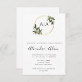 Gold Greenery Monogram Rehearsal Dinner Invitation Kaart (Voorkant / Achterkant)