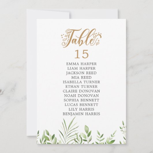 Gold Greenery Numéro de table Siège Cartes de tabl (Devant)