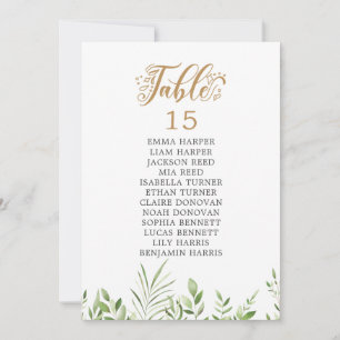 Gold Greenery Numéro de table Siège Cartes de tabl