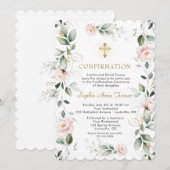 Gold Greenery Pink Flowers Cross-bevestiging Kaart (Voorkant / Achterkant)