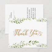 Gold Greenery Watercolor Thank You Flat Card Bedankkaart (Voorkant / Achterkant)