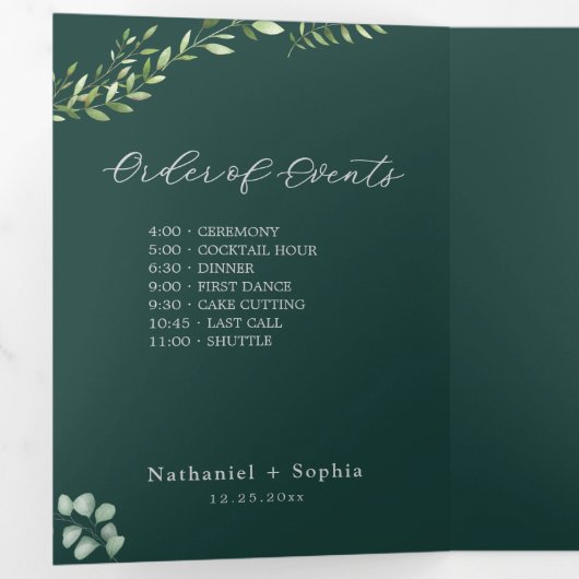 Gold Greenery Waterverf Drievoudige tafel Nummer T Drieluik Programma (Binnenzijde eerst)