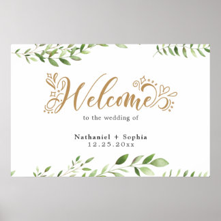 Gold Greenery Waterverf Wedding Welkomstbord Poster