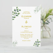 Gold Greenery Wedding Uitnodiging (Staand voorkant)