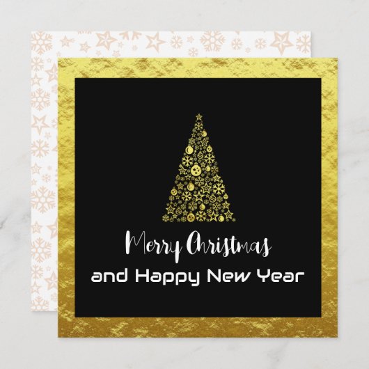 Gold Greeting Card Merry Christmas Happy New Year Feestdagenkaart (Voorkant / Achterkant)
