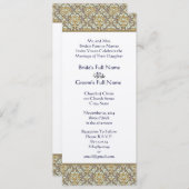 Gold & Grey Damask Swirls Wedding Uitnodiging (Voorkant / Achterkant)