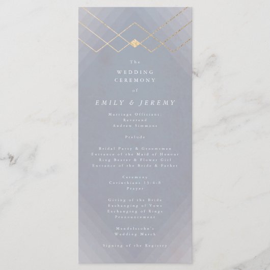 Gold Grey Elegance Diamond Geo Deco Wedding Programma (Voorkant)