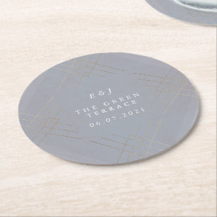 Gold Grey Elegance Diamond Geo Deco Wedding Ronde Kartonnen Onderzetter