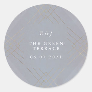 Gold Grey Elegance Diamond Geo Deco Wedding Ronde Sticker