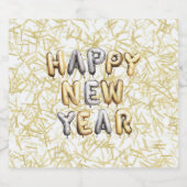 Gold Grey Happy New Year Confetti Sparkling Wijnetiket (Enkel label)
