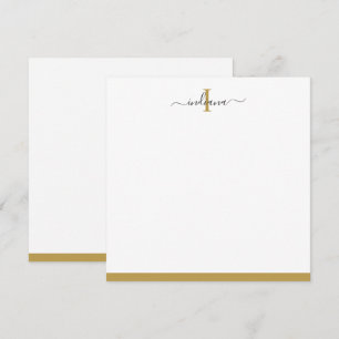 Gold Grey Script Monogram Name Initiaal Elegant Notitiekaartje